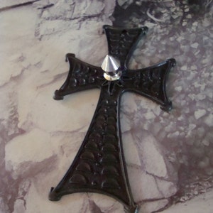 Punk Spiked Cross, Dark Gothic Pendant, Large Detailed Hand Made Jewelry, Necklace Supply image 3