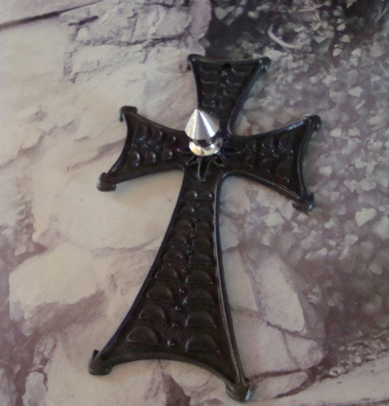 Punk Spiked Cross, Dark Gothic Pendant, Large Detailed Hand Made Jewelry, Necklace Supply image 3