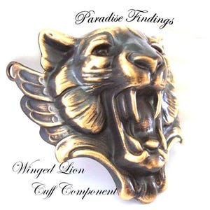 Winged Lion Bracelet Cuff Component, Rings Metal Bonded For A Professional Look To Your Designs, Gryphon Style, NOT RAW BRASS