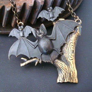 Gothic, Bats, Necklace, Preparing For The Evening, Custom Necklace, Original, Hand Crafted, Metal Bonded NOT GLUED, USA, Decadent Chain