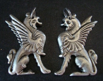 GRYPHONS, 1 PAIR, Silver Ox Pendants, Great Supply For Earrings