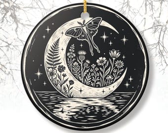 Adorno de cerámica Jardín Lunar, decoración colgante de flores silvestres celestiales, decoración de arte popular celestial, regalo para amantes de la naturaleza botánica oscura