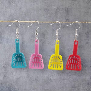 Colorful Cat Litter Scoop Earrings – Funny Kitty Jewelry, Quirky Cat Lover Gift, Handmade in Multiple Colors