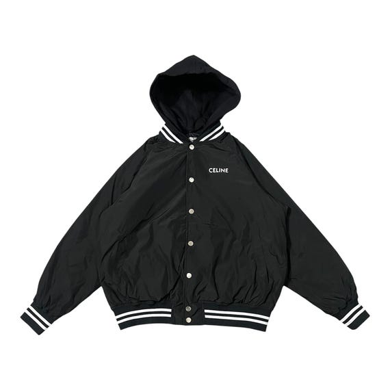 Celine, Vintage Celine Big Logo Varsity With Hooded Jacket