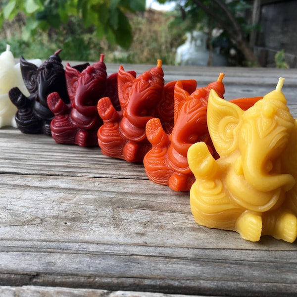 Large GANESH Beeswax Candle - Choose ONE of 6 Colors - Big Eared Ganesha Elephant deity Ganapati - 100% Natural & Botanically dyed Beeswax