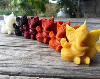 Large GANESH Beeswax Candle - Choose ONE of 6 Colors - Big Eared Ganesha Elephant deity Ganapati - 100% Natural & Botanically dyed Beeswax