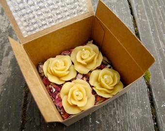 4 Mini YELLOW BEESWAX ROSE Floating Candles | Sunglow Yellow | 100% Pure Beeswax Candles