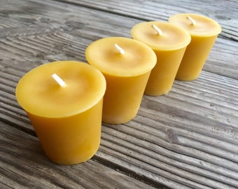 4 Pure Beeswax VOTIVES - Standard size - 100% Pure Beeswax Candles - Set of 4