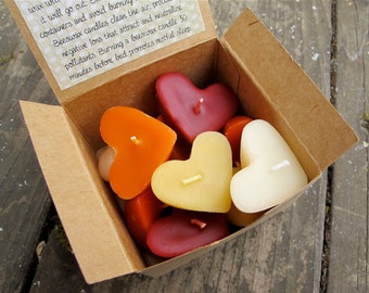 10 FLOATING HEART Rainbow Beeswax Candles - 100% Natural & Botanically dyed Beeswax - Set of 10 floating heart candles