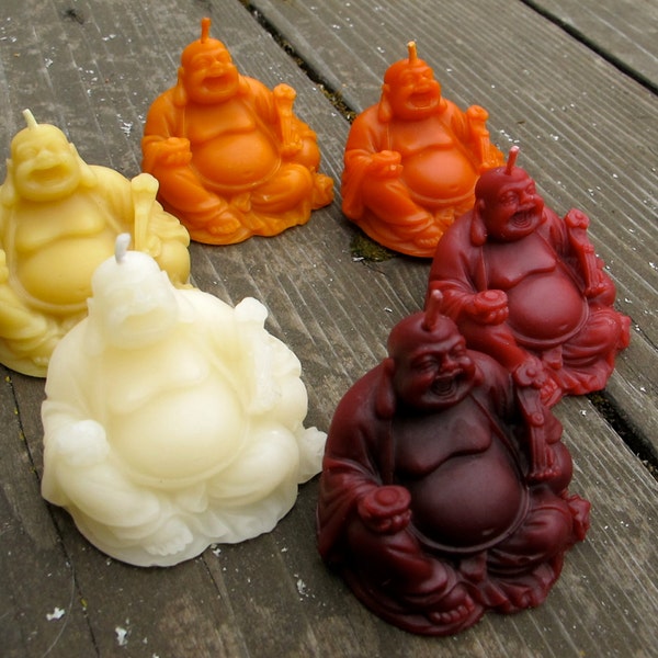 LAUGHING BUDDHA Beeswax Candle - Choose ONE of 6 Colors - 100% Pure Beeswax