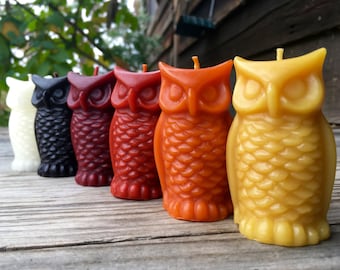 OWL Beeswax Candle - Choose ONE of 6 colors - 100% Natural & Botanically Dyed Beeswax Candles