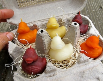 Six pack RAINBOW DUCKIES - 100% Natural & Botanically Dyed Beeswax Candles - Set of 6