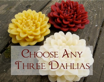 Choose THREE Dahlia Beeswax Candles - 100% Natural & Botanically Dyed Beeswax Candles