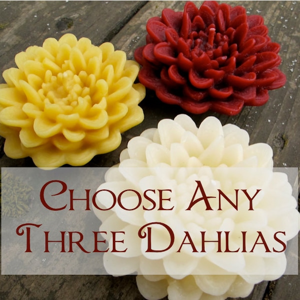 Choose THREE Dahlia Beeswax Candles - 100% Natural & Botanically Dyed Beeswax Candles