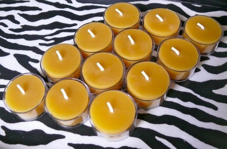 12 Pure Beeswax TEA LIGHTS Dozen 100% Pure Beeswax Candles Set of 12 image 3