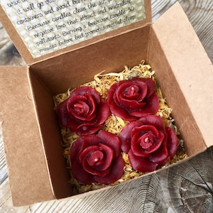 4 Mini RED BEESWAX ROSE Floating Candles | Crimson Red | 100% Natural & Botanically Dyed Beeswax
