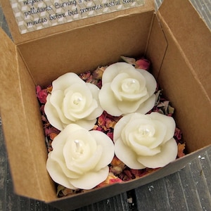 4 Mini WHITE BEESWAX ROSE Floating Candles | Creamy White Beeswax | 100% Natural Filtered, Sun Bleached Beeswax