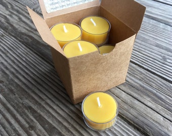 12 Pure Beeswax TEA LIGHTS - Dozen 100% Pure Beeswax Candles - Set of 12