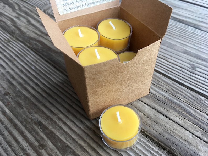 12 Pure Beeswax TEA LIGHTS Dozen 100% Pure Beeswax Candles Set of 12 image 1