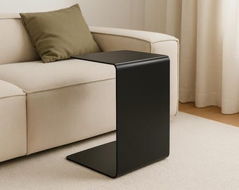 Minimalist C-Shaped Steel Side Table — Black — Modern Sofa or Armchair Accent Table