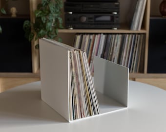 White Metal Vinyl Record Holder, Modern LP Storage with Minimalist Design