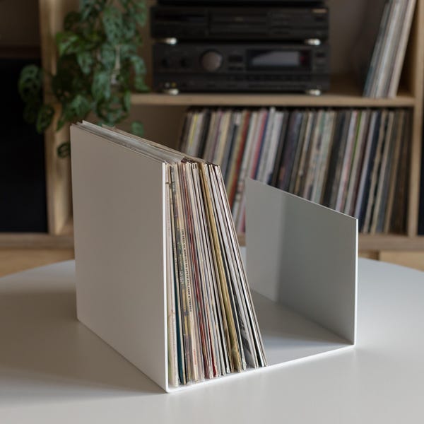 White Metal Vinyl Record Holder, Modern LP Storage with Minimalist Design