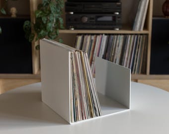 White Metal Vinyl Record Holder: Modern LP Storage, Minimalist Display