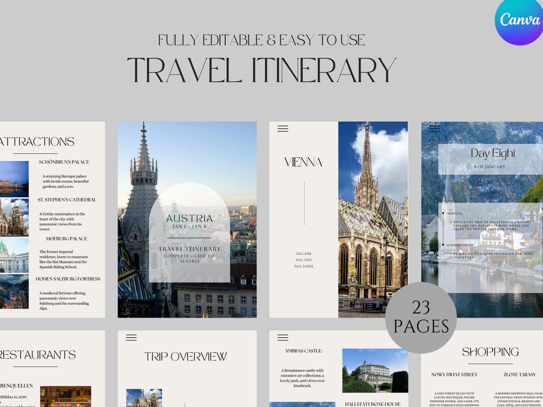 Editable Travel Itinerary Template | Trip Itinerary | Printable Travel ...