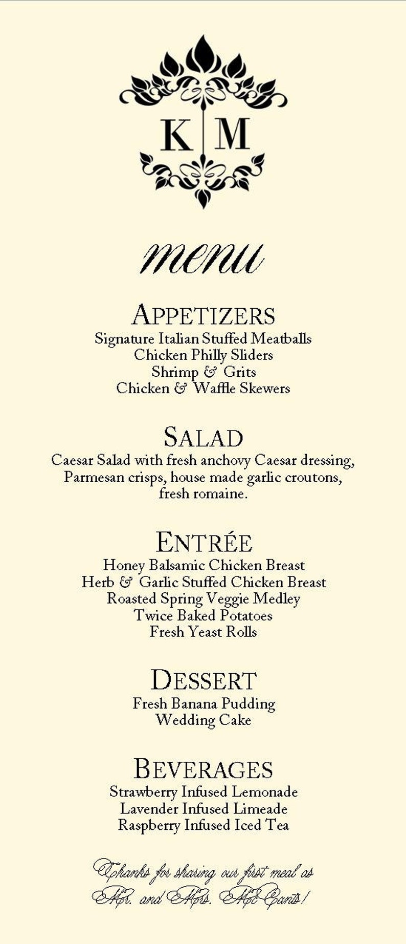 Custom Menu for Special Events Etsy