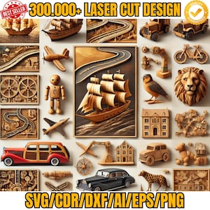 Mega Bundle de fichiers découpés au laser, 300 000 fichiers 3D 2D, dessins découpés au laser, fichiers CNC, fichiers de découpe laser, Svg Cdr Dxf Png Eps, fichiers laser gravés