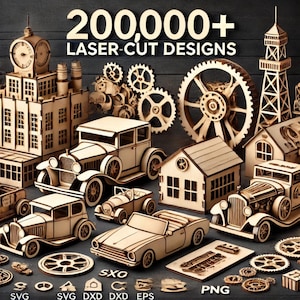 Paquete de archivos CNC para corte láser, ideal para corte por plasma, con más de 200.000 vectores, grabado 2D/3D en SVG, DXF, DWG, EPS y STL. Oferta de Black Friday.