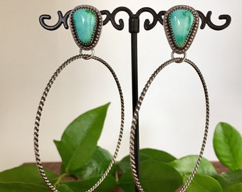 Sonoran Mountain Blue Turquoise Large Hoops Chunky Twisted Design Stud Earrings Sterling Silver Bohemian dancing western gift mom wife