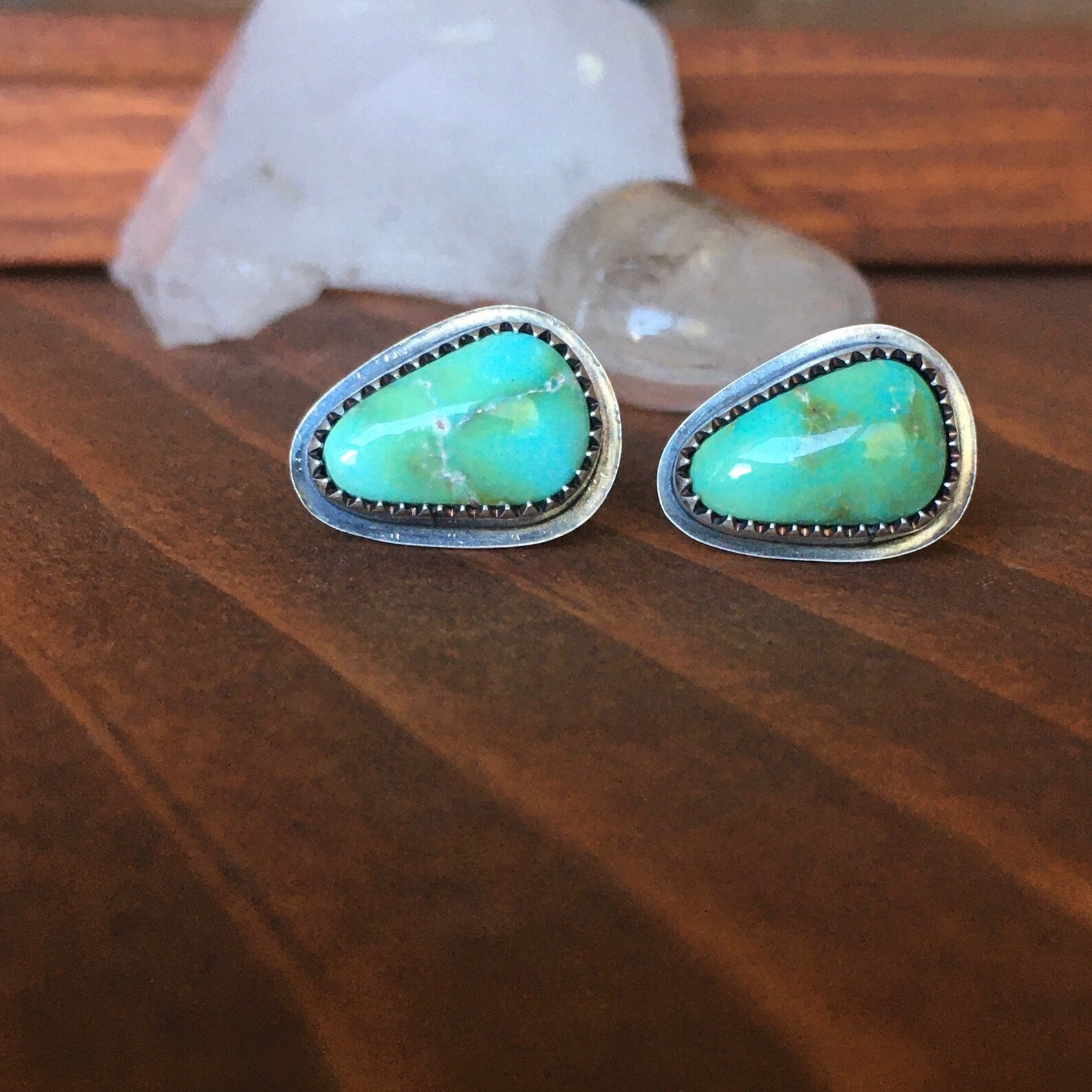 Sonoran Gold Turquoise Stud Earrings Soft Blue and Green | Etsy