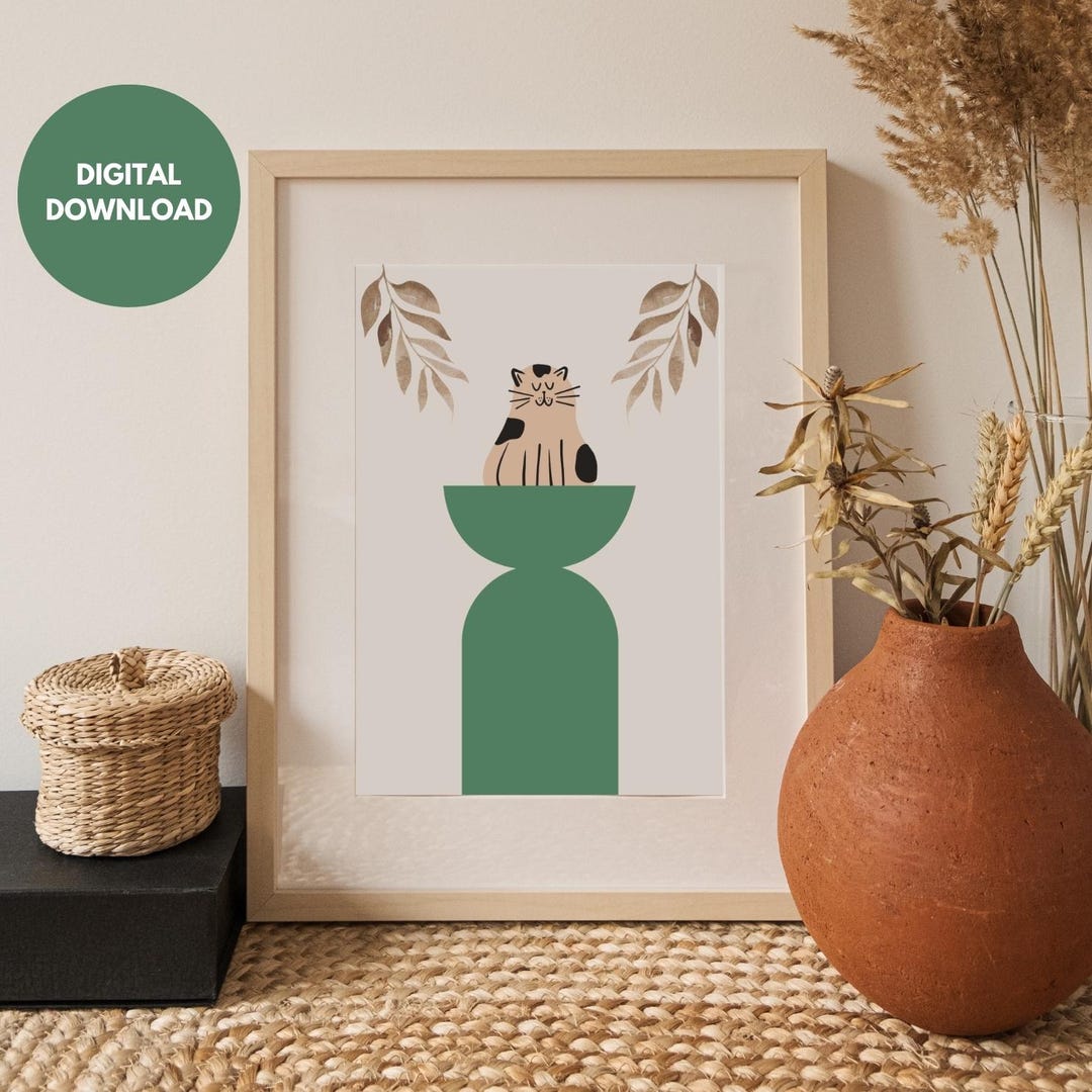 Cat Print, Boho Cat Wall Art, Printable Cat Art, Cat Art Print ...