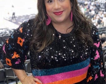 SA Confetti Sequin Sleeve Shirt | Fiesta Basketball Game Day Top