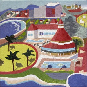 Hotel del Coronado Oil Painting, Memento Cityscape Landscape Coronado San Diego, Souvenir Keepsake Memento,  San Diego Travel Sights