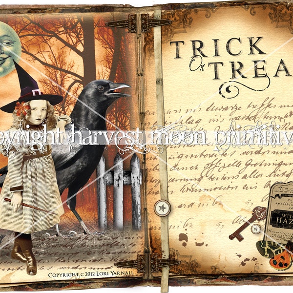 Primitive Halloween Cabinet Card - Tiger Lily's Spell Book