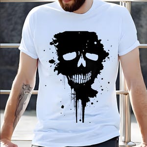 Camiseta con gráfico de calavera desgastada, camiseta unisex de manga corta atrevida para uso informal, Halloween, festivales de música, estilo gótico, ropa urbana