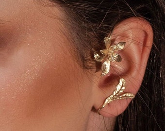 Orchid Floral Ear Cuff, orchid Jewelry, ear jewelry, ear climber, ear wrap, ear jacket, gold ear , non pierced