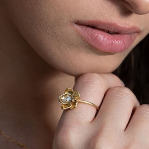 Camellia flower ring // Gold ring//  simple Rose gold ring //  Delicate ring // Bridesmaid rings // Gift for Her