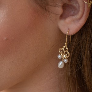Pearl chandelier earrings, Pearl Bridal earrings, Bridal jewelry, Hoop Wedding earrings, Gold chandelier earrings, Wedding jewelry image 7