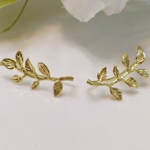 Leaves Ear cuff , Ear Climber, bridal earrings, wedding earrings, Gold Earrings image 2