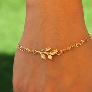 Gold Branch Bracelet Boho Bracelet Gold Layering Bracelet Bridesmaid Gift Gift For Mom Personalized Leaf Bracelet image 1