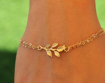 Gold Branch Bracelet | Boho Bracelet | Gold Layering Bracelet | Bridesmaid Gift | Gift For Mom |  Personalized Leaf Bracelet