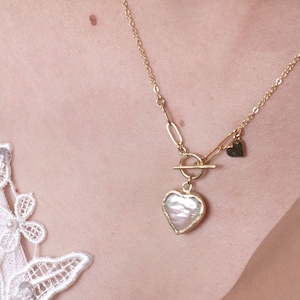 Pearl Heart Necklace // Love Necklace // Dainty Heart Necklace // Layering Necklace // silver Necklace// 18k gold vermeil // Wedding jewelry