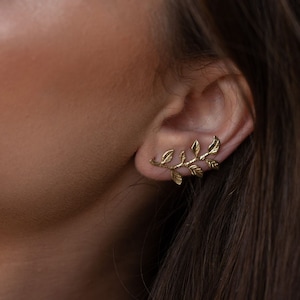 Leaves Ear cuff , Ear Climber, bridal earrings, wedding earrings, Gold Earrings image 1