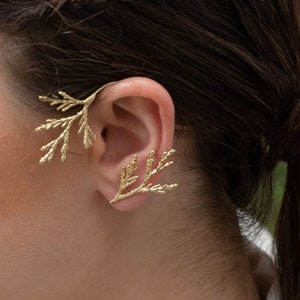 Cypress leaves Ear Cuff, Cypress leaves Jewelry, ear jewelry, ear climber, ear wrap, ear jacket, gold ear, non pierced. cuff. Christmas gift
