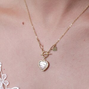 Pearl Heart Necklace // Love Necklace // Dainty Heart Necklace // Layering Necklace // silver Necklace// 18k gold vermeil // Wedding jewelry image 3