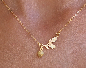 Acorn Necklaces on branch sterling silver  .Gold  vermeil or rose gold vermeil Necklaces with Acorn and Oak Leaf.  gift for her