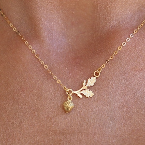 Acorn Necklaces on branch sterling silver  .Gold  vermeil or rose gold vermeil Necklaces with Acorn and Oak Leaf.  gift for her